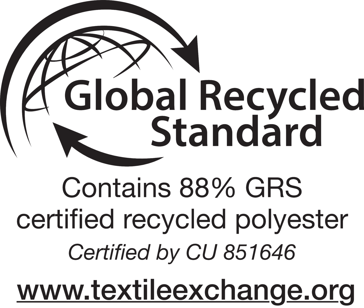 Pečat: Global Recycled Standard, sadrži 88% GRS certificiranog recikliranog poliestera, certificirano od CU 851646.