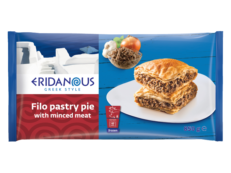 Filo pita s mljevenim mesom, grčki stil, smrznuto, 850 g.