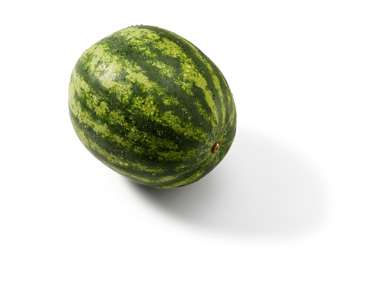 Svježa lubenica s kapljicama vode na bijeloj pozadini.