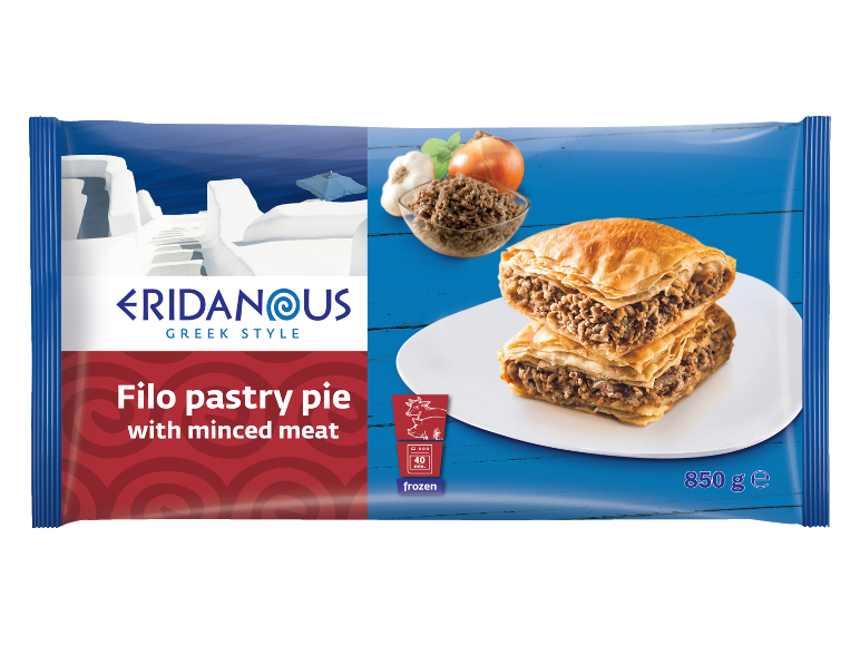 Filo pita s mljevenim mesom, grčki stil, smrznuto, 850 g.