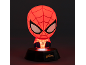 Crvena lampa u obliku glave superheroja s paukovom mrežom i bijelim očima, na crnoj bazi s logom.