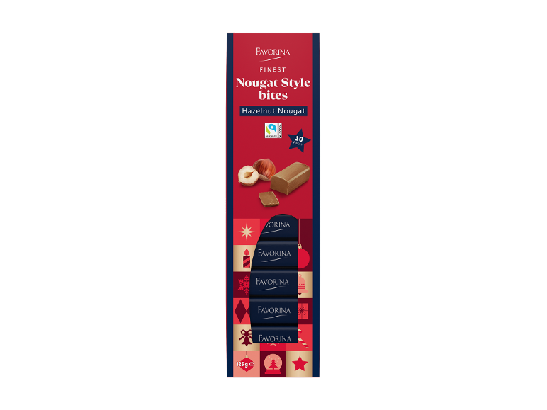 Kutija svečanih zalogaja nugata s okusom lješnjaka, 125g, 10 komada.