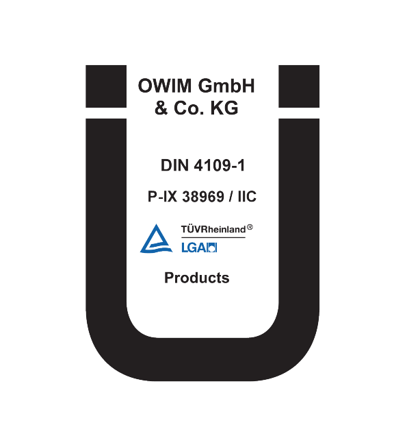 Oznaka s OWIM GmbH & Co. KG, DIN 4109-1, P-IX 38969 / IIC, Proizvodi.