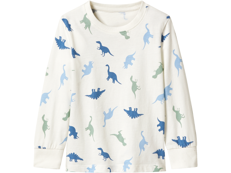 Bijela majica dugih rukava s plavim i zelenim printom dinosaura za djecu