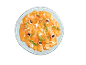 Carpaccio od lososa s rikulom, parmezanom i kavijarom na plavom tanjuru.