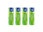 Četiri zelene punjive AA baterije sa znakom plus, 2500mAh, 500mA