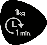 Crna značka s 1 kg i simbolom rotacije s L i 1 min.