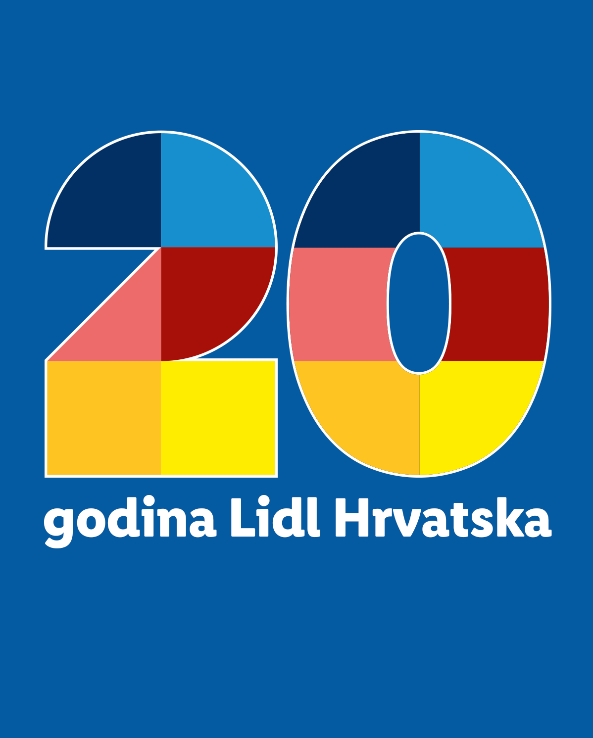 Broj 20 u bojama hrvatske i njemačke zastave, s tekstom 'godina Lidl Hrvatska'.