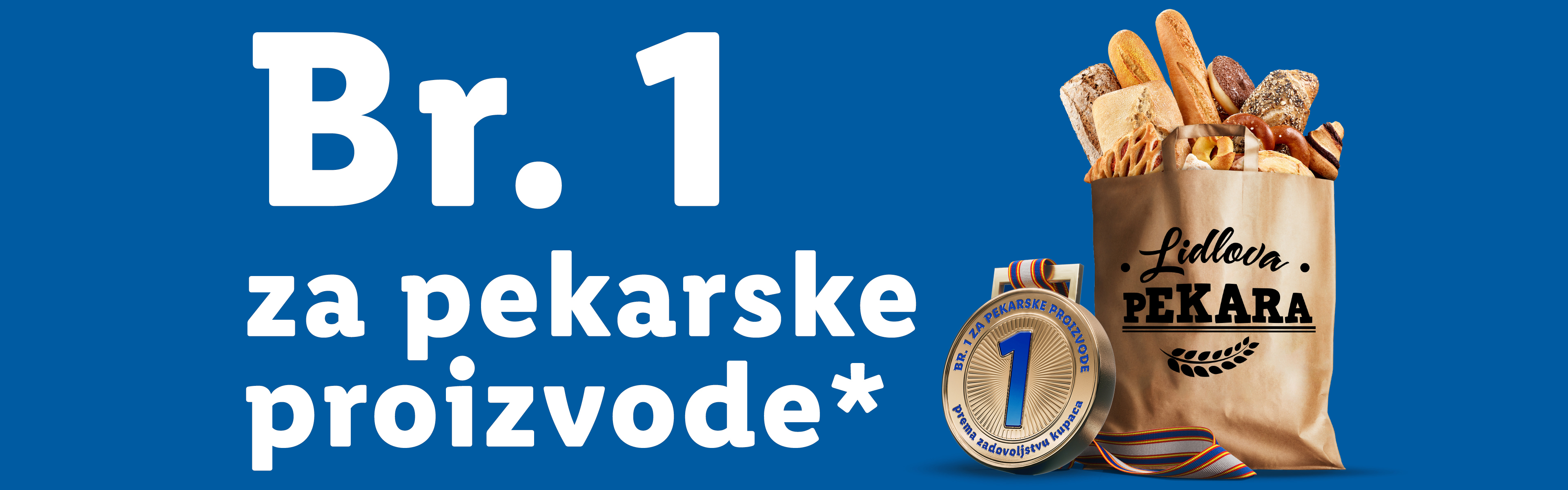 Lidlova pekara: Br. 1 za pekarske proizvode, s medaljom i punom vrećicom kruha i peciva.