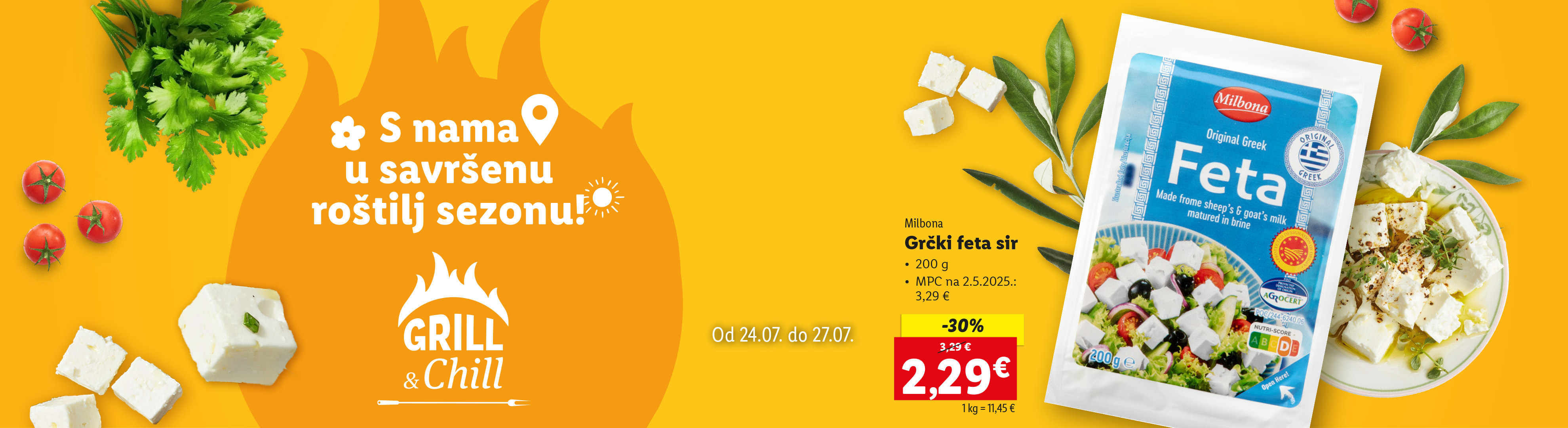 Milbona grčki feta sir na akciji -30% tijekom roštilj sezone.