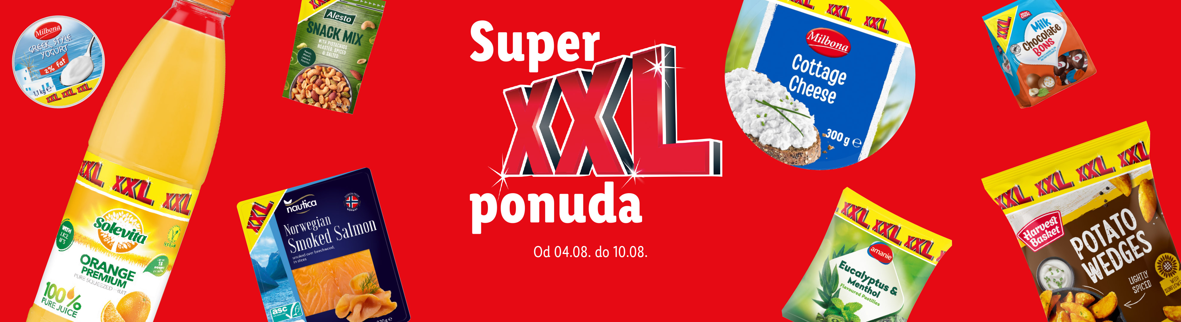 Super XXL ponuda: Milbona sir, Solevita sok, Nautica losos i čokolada.