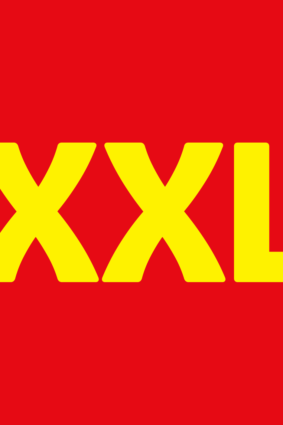 Žuti tekst 'XXL' na crvenoj pozadini.