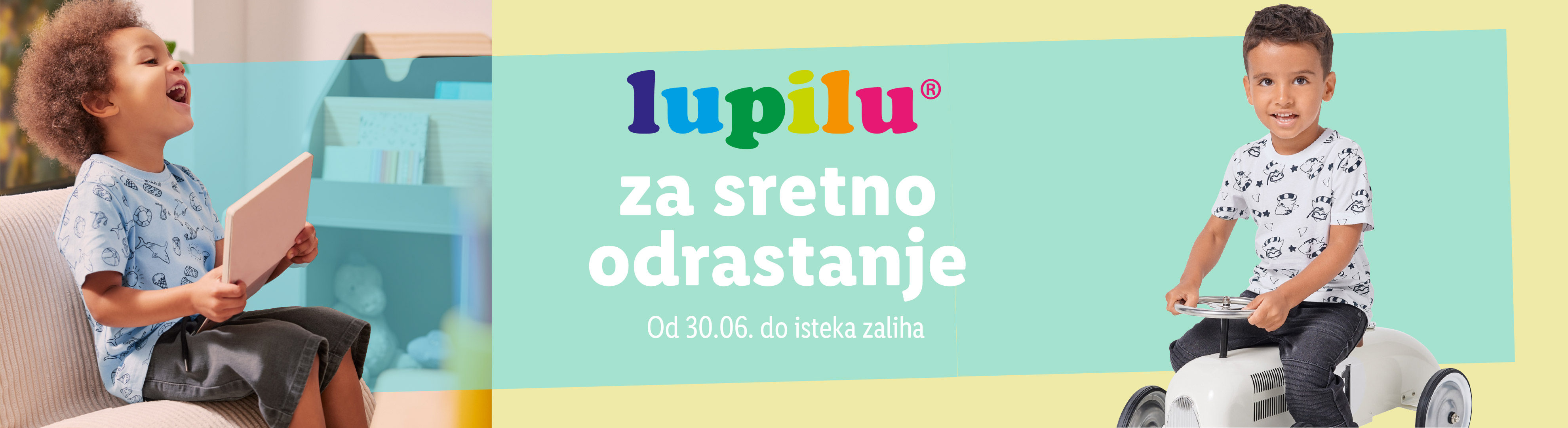 Lupilu reklama: dijete sretno čita knjigu.