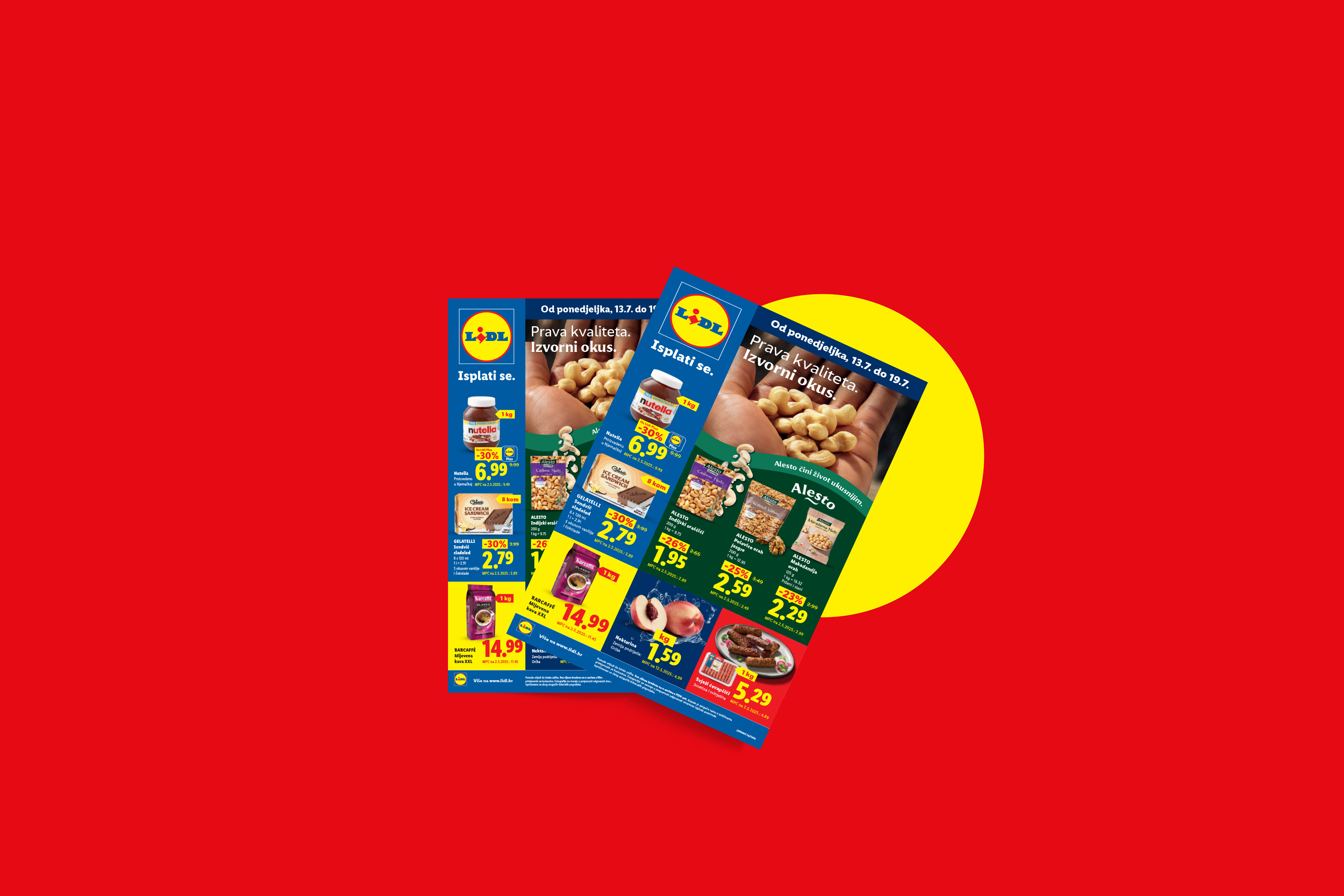 Lidl letak s ponudom Nutelle, sladoleda, orašastih plodova, kave, nektarina i ćevapčića.