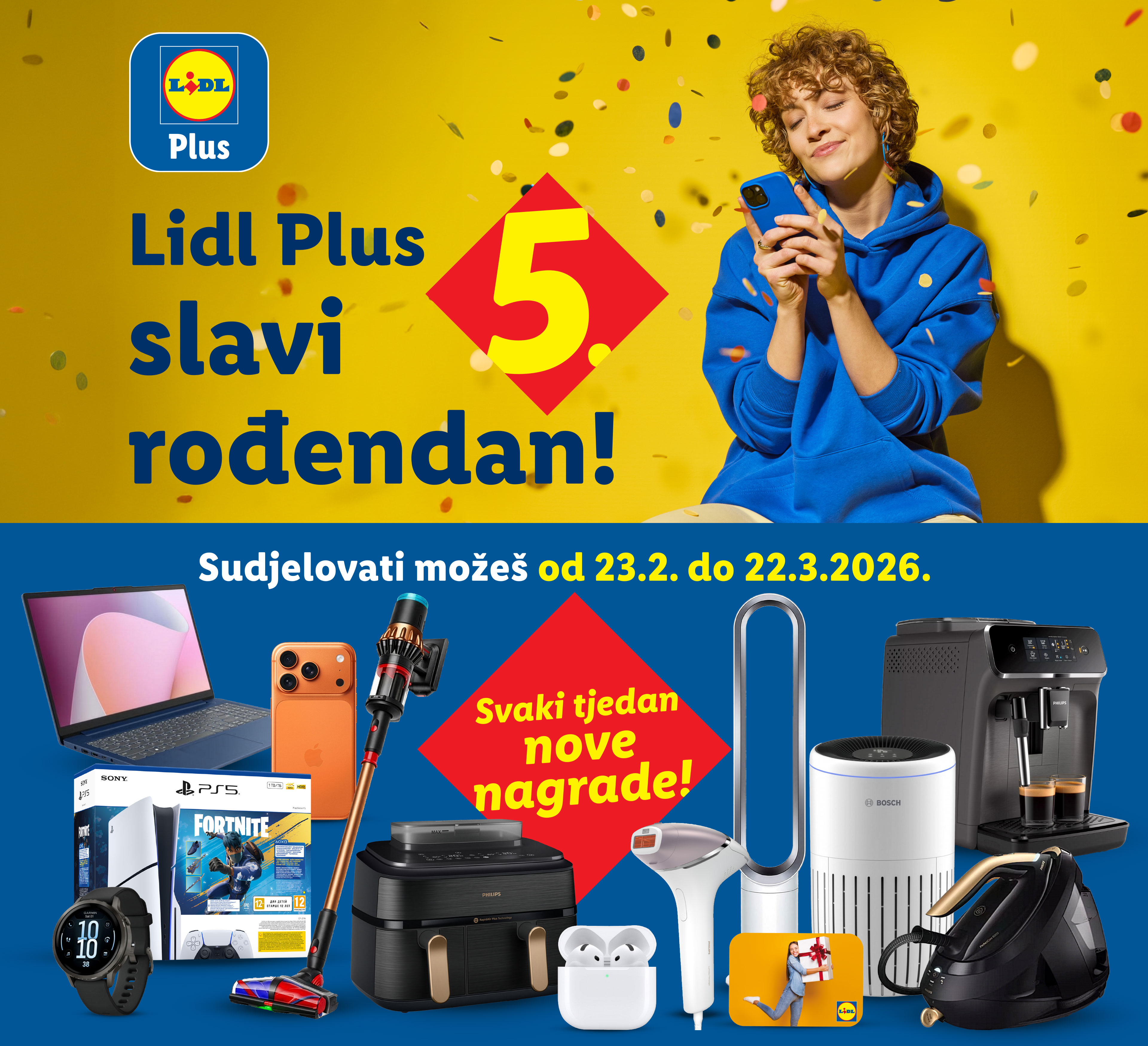 Lidl Plus slavi 5. rođendan s nagradnom igrom i raznim nagradama poput elektronike i kućanskih aparata.