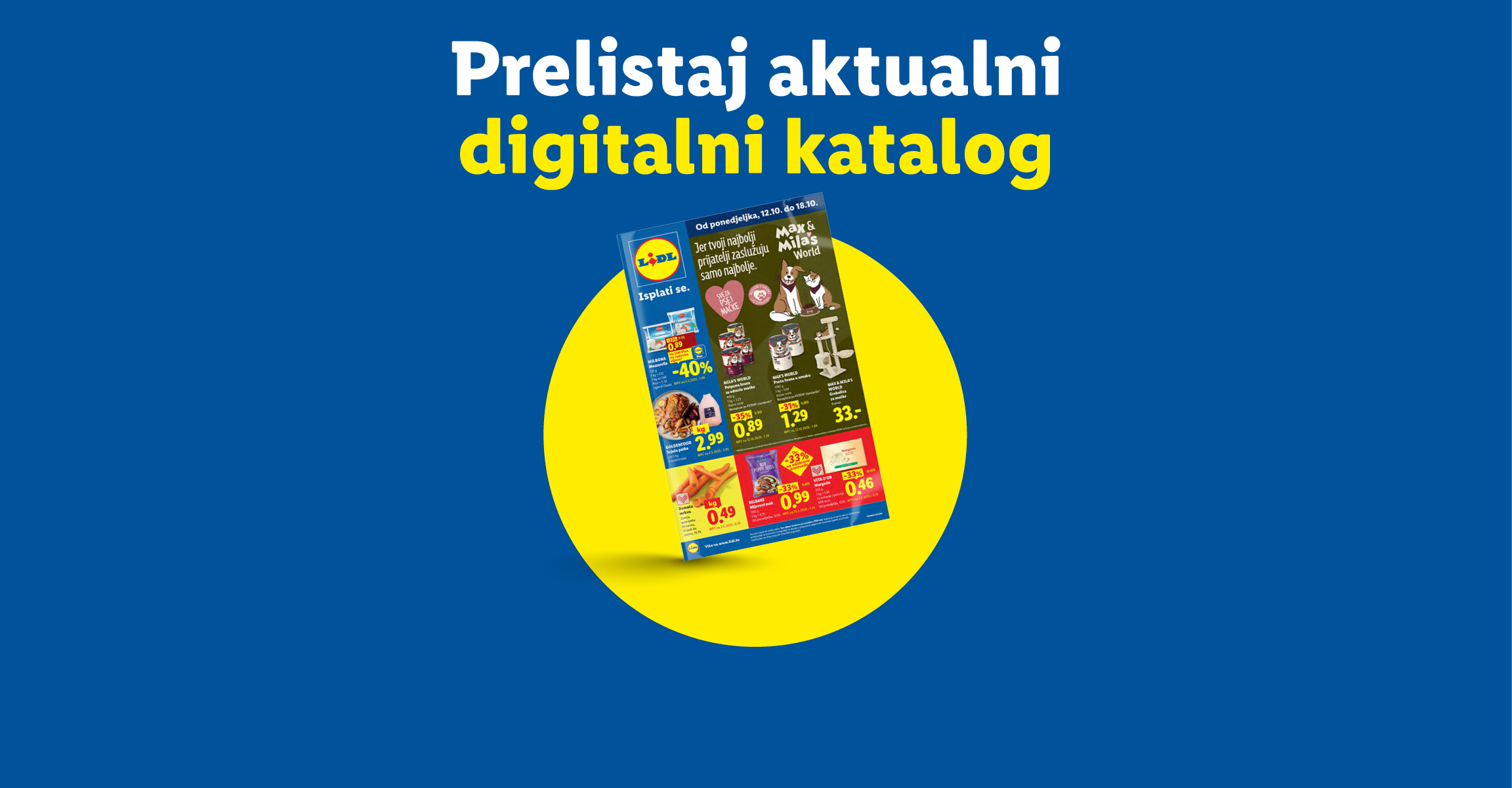 Najava aktualnog digitalnog kataloga s ponudom prehrambenih proizvoda i opreme za kućne ljubimce.