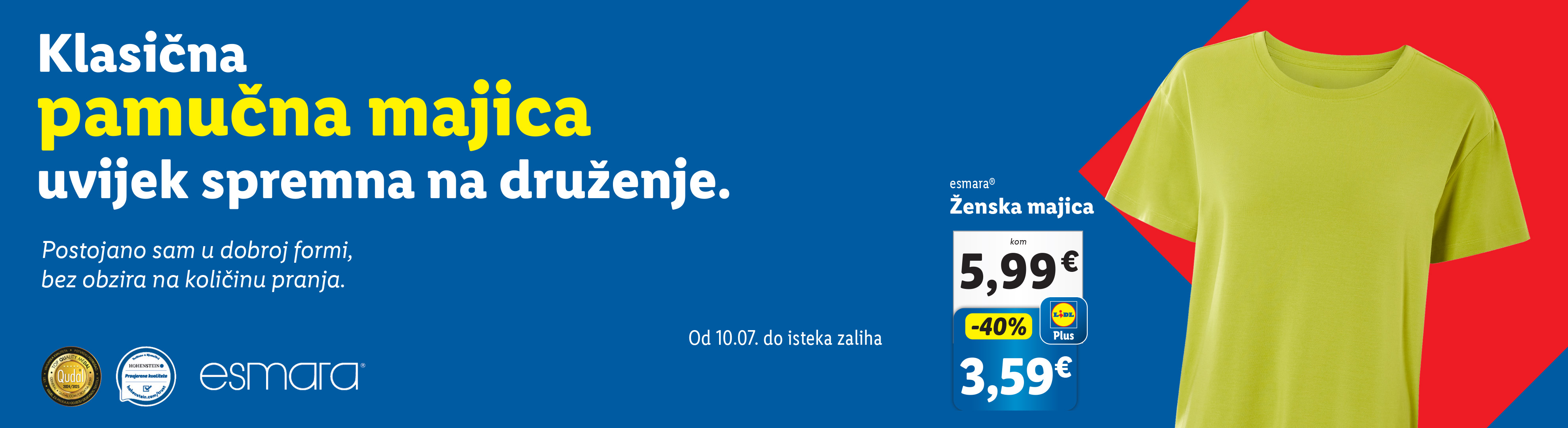 Esmara ženska pamučna majica, snižena na 3,59€.