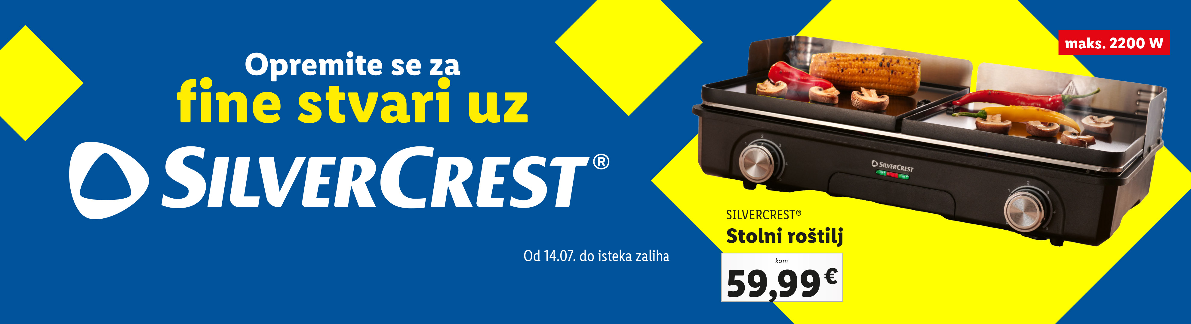 SilverCrest stolni roštilj, 2200 W, 59,99€.
