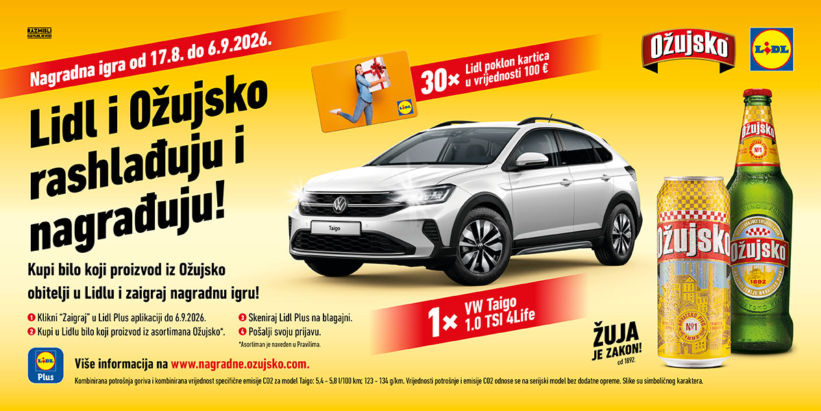 Promotivna slika s automobilom, poklon karticama i pivom, najavljujući nagradnu igru.