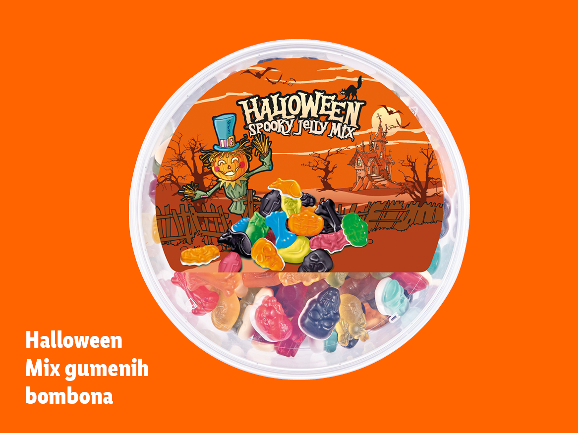 Halloween Spooky Jelly Mix bomboni u prozirnoj posudi s tematskom naljepnicom