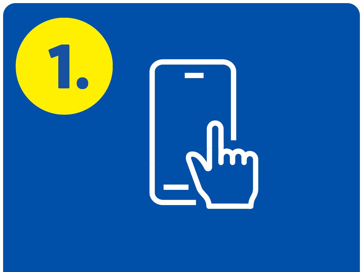 Ikona s brojem 1 i pametnim telefonom s prstom koji dodiruje zaslon.