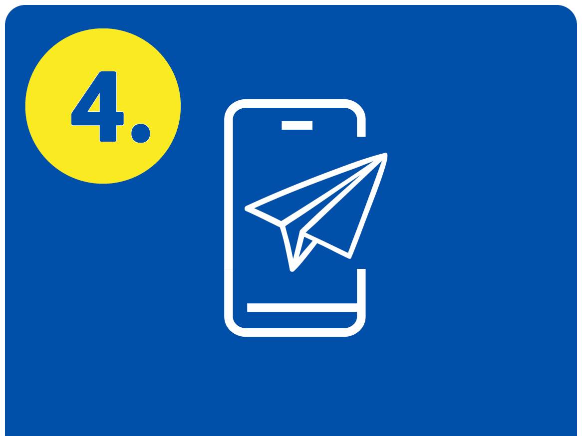 Broj 4 i ikona mobilnog telefona sa papirnatim avionom.