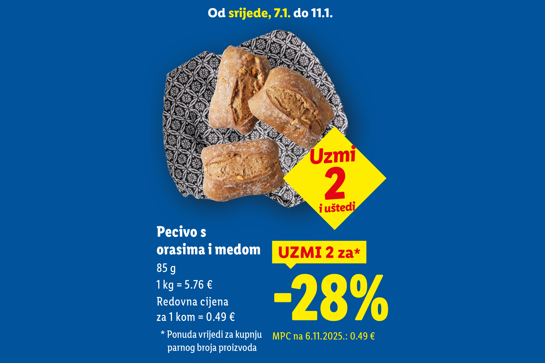 Pecivo s orasima i medom, ponuda 2 za -28% od 7.1. do 11.1.