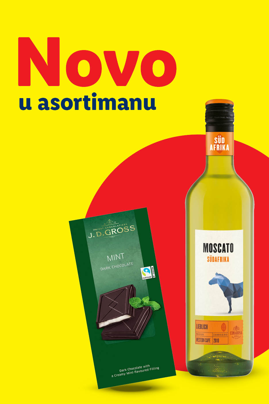 Novo u asortimanu: J.D. Gross tamna čokolada s mentom i Moscato bijelo vino iz Južne Afrike.