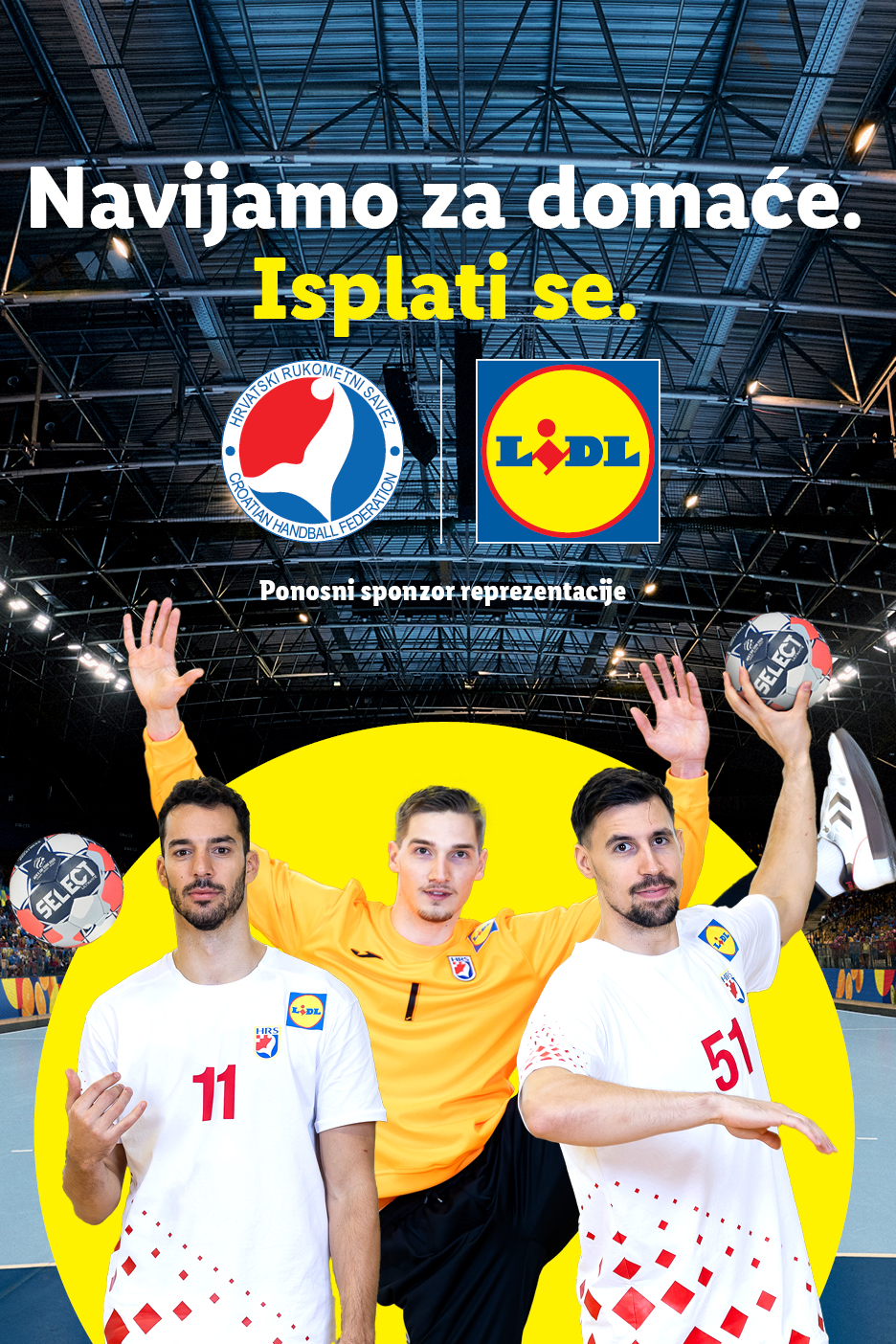 Lidl sponzorira hrvatsku rukometnu reprezentaciju, s igračima u dresovima i loptama Select.