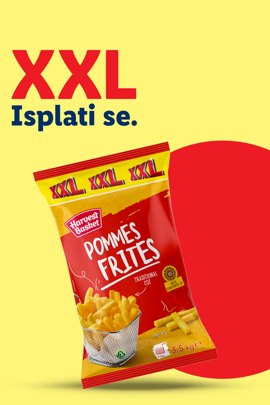 XXL pakiranje Harvest Basket pomfrita s natpisom 'Isplati se'.