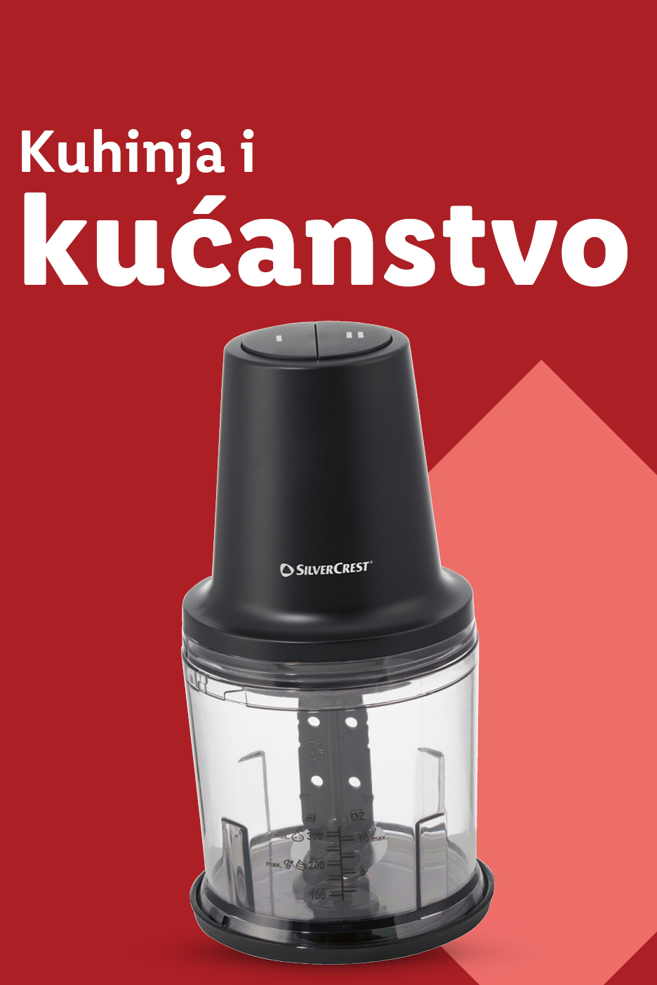 Kuhinja i kućanstvo: SilverCrest sjeckalica na crvenoj pozadini.