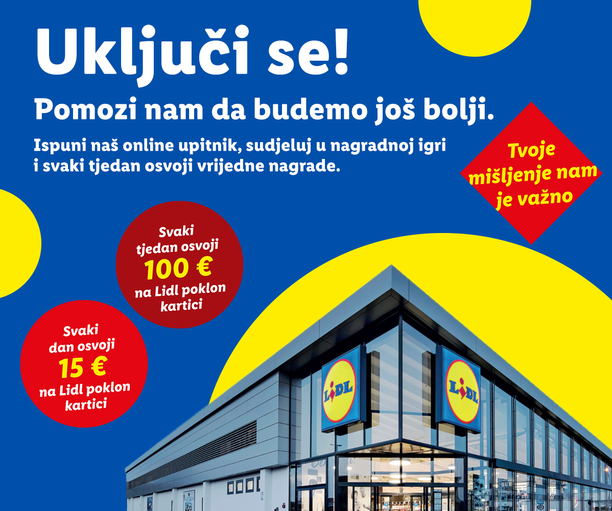 Lidl poziva kupce da sudjeluju u anketi i osvoje poklon kartice od 15 € dnevno ili 100 € tjedno.