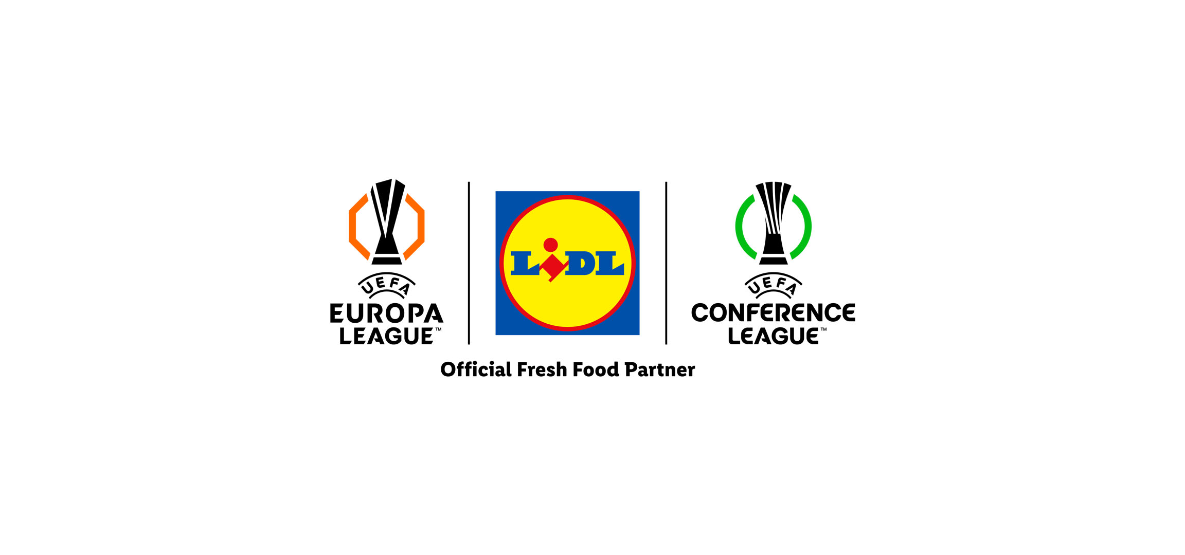 Logotipovi UEFA Europske lige i Konferencijske lige s natpisom „Official Fresh Food Partner”.