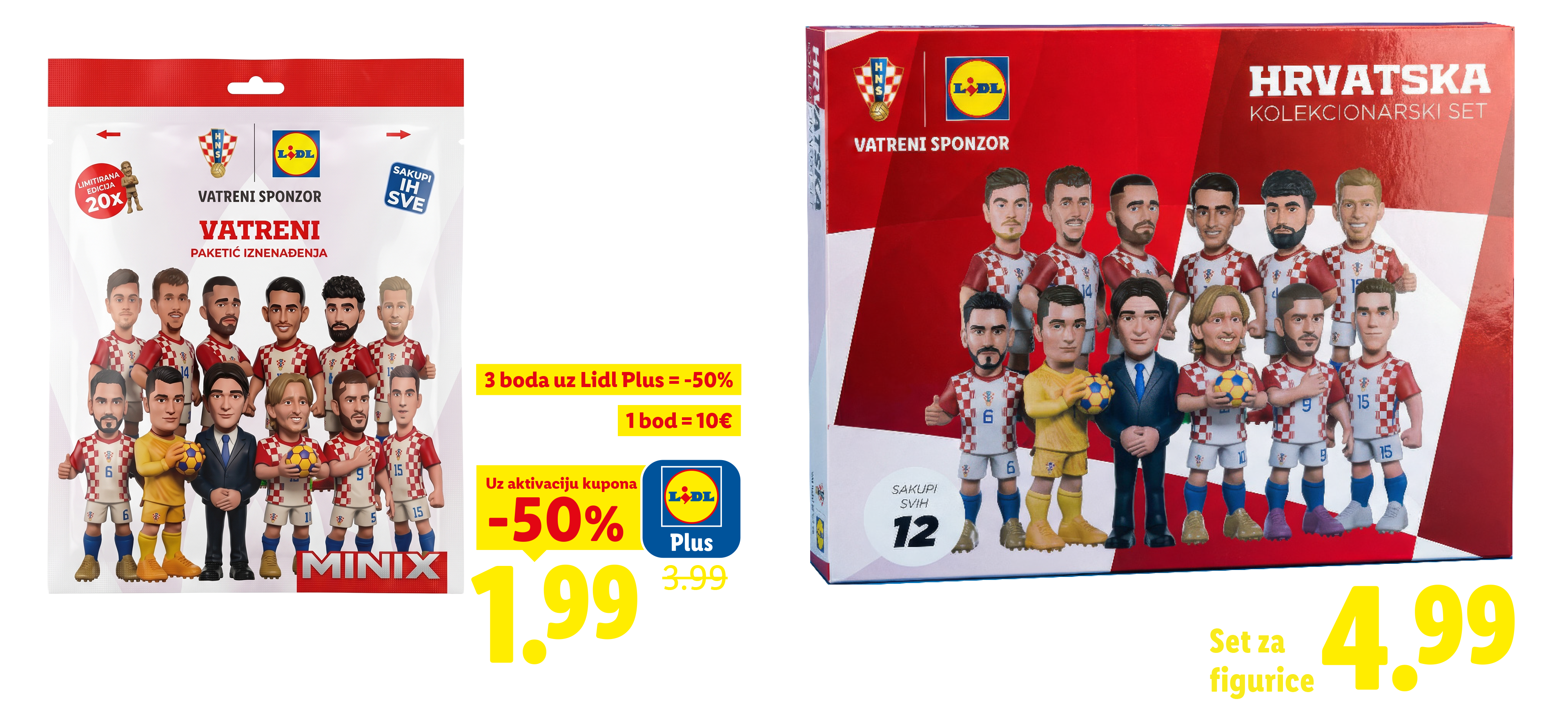 Paketić iznenađenja s figuricama hrvatskih nogometaša i kolekcionarski set.