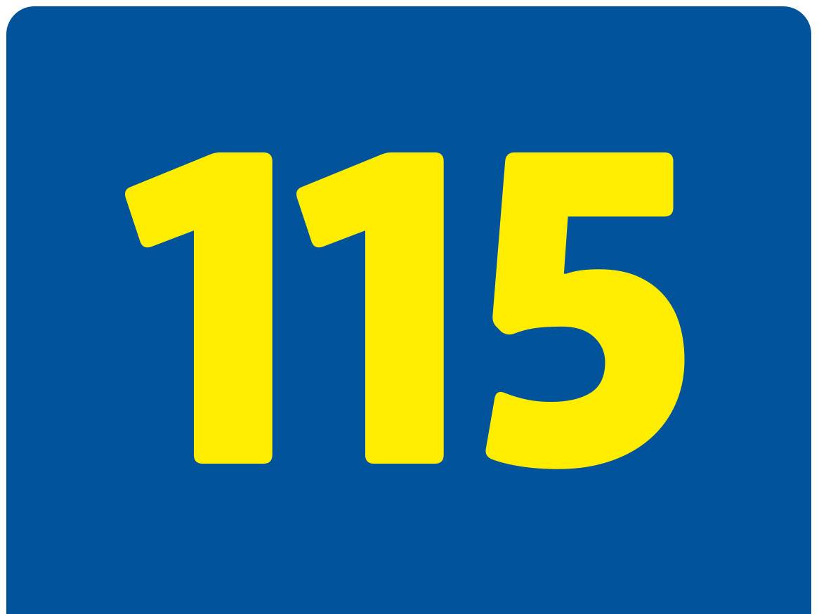 Plava pozadina sa žutim brojem 115.