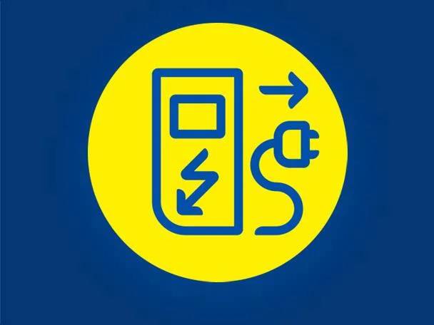 Ikona za punjenje električnih vozila s utičnicom i strelicom.