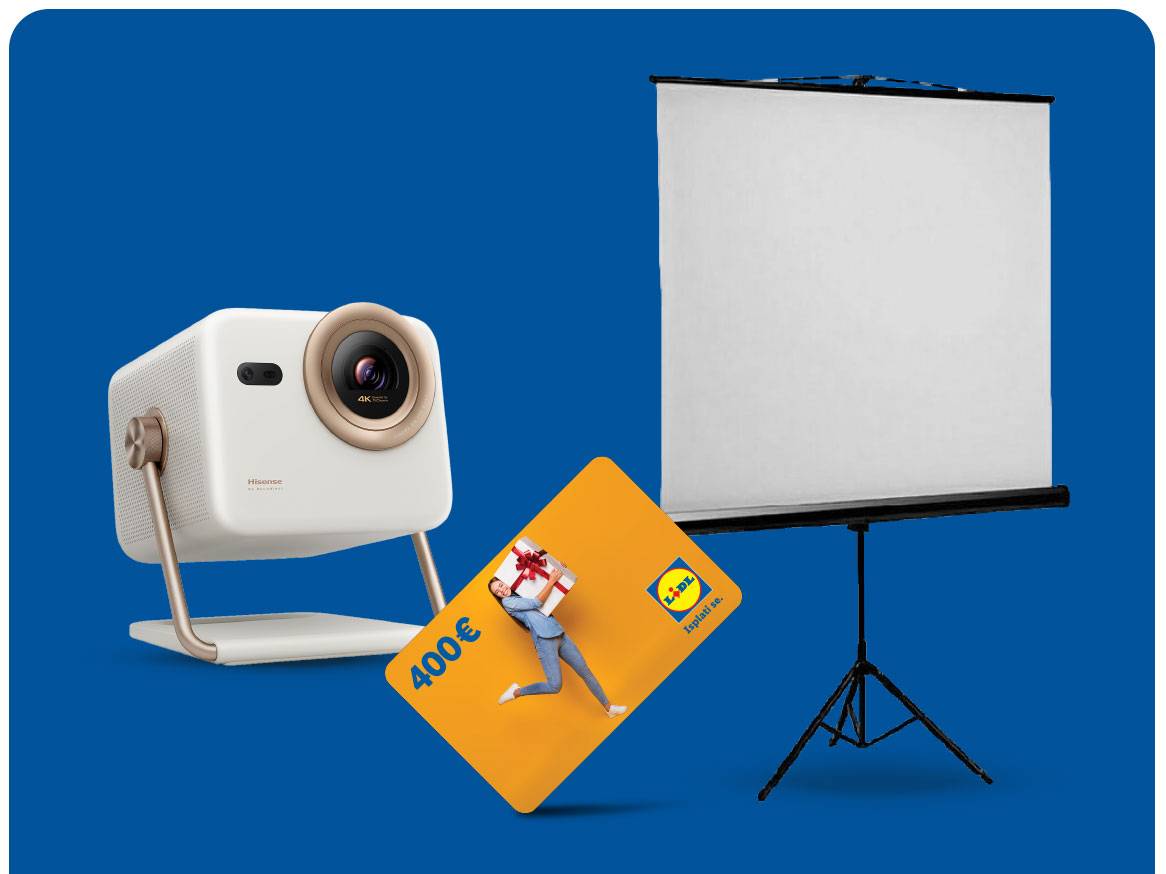 Projektor, platno za projekciju i poklon kartica od 400 €.