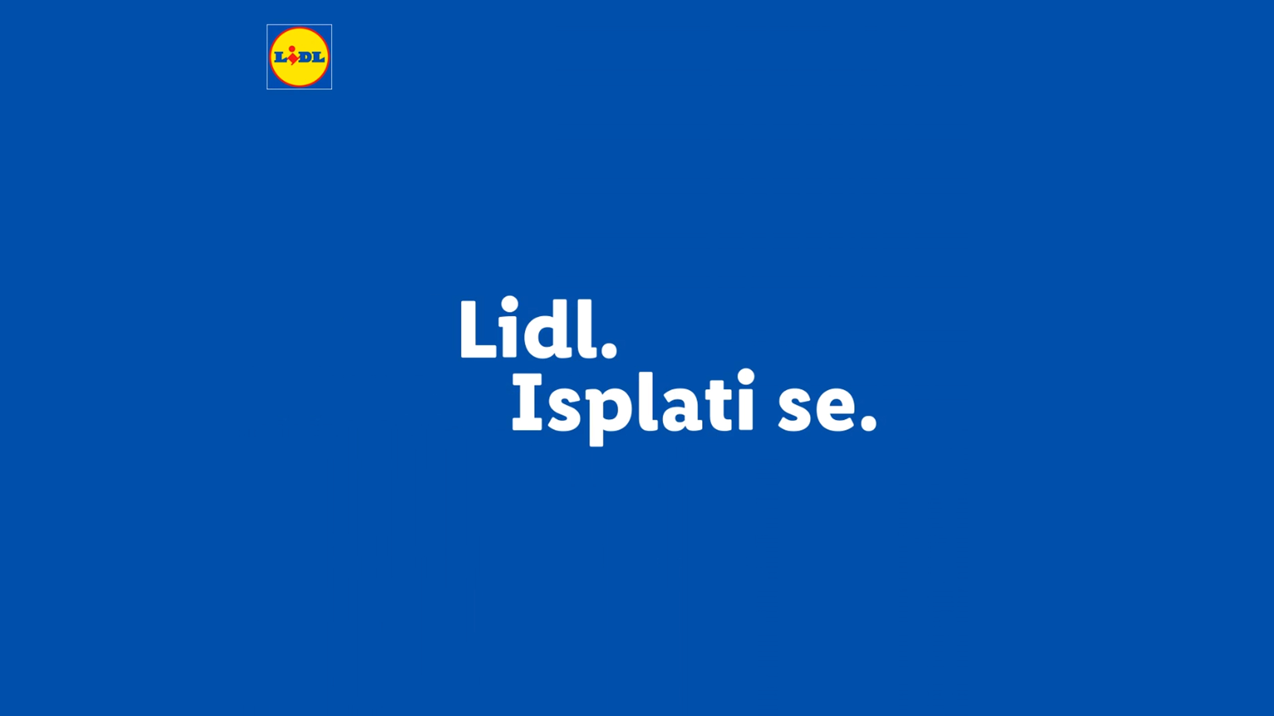 Lidl logo i slogan 'Lidl. Isplati se.' na plavoj pozadini.