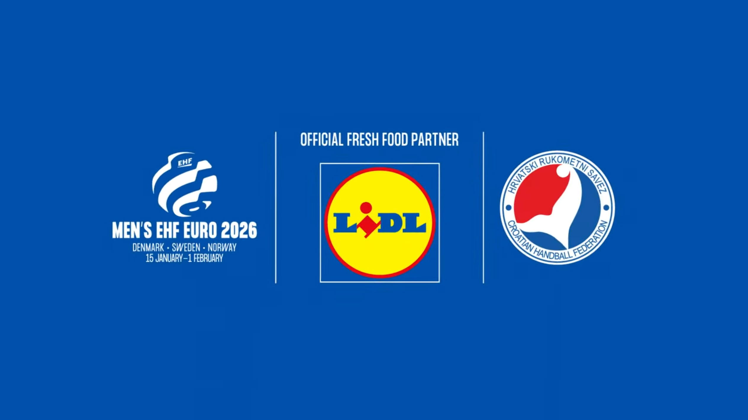 Lidl je službeni partner za svježu hranu Men's EHF EURO 2026, s logotipima EHF-a i Hrvatskog rukometnog saveza.