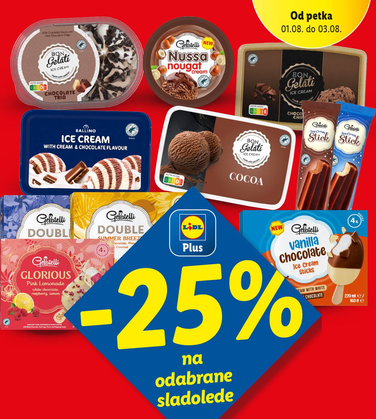 Lidl Plus nudi 25% popusta na odabrane Gelatelli sladolede.