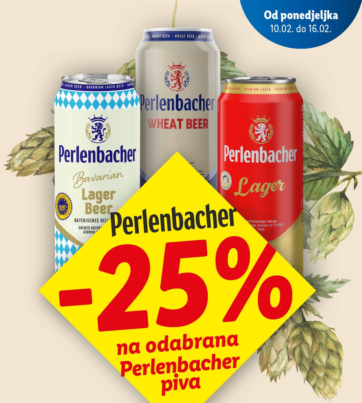 Popust od 25% na odabrana Perlenbacher piva (pšenica, lager).