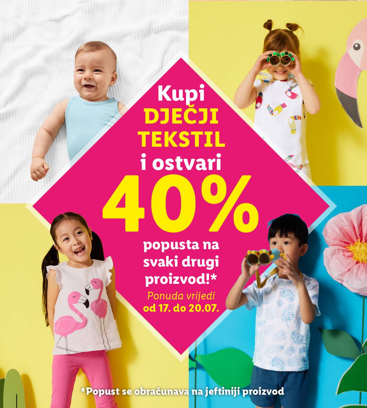 Dječja odjeća i tekstil na popustu - 40% na drugi proizvod.