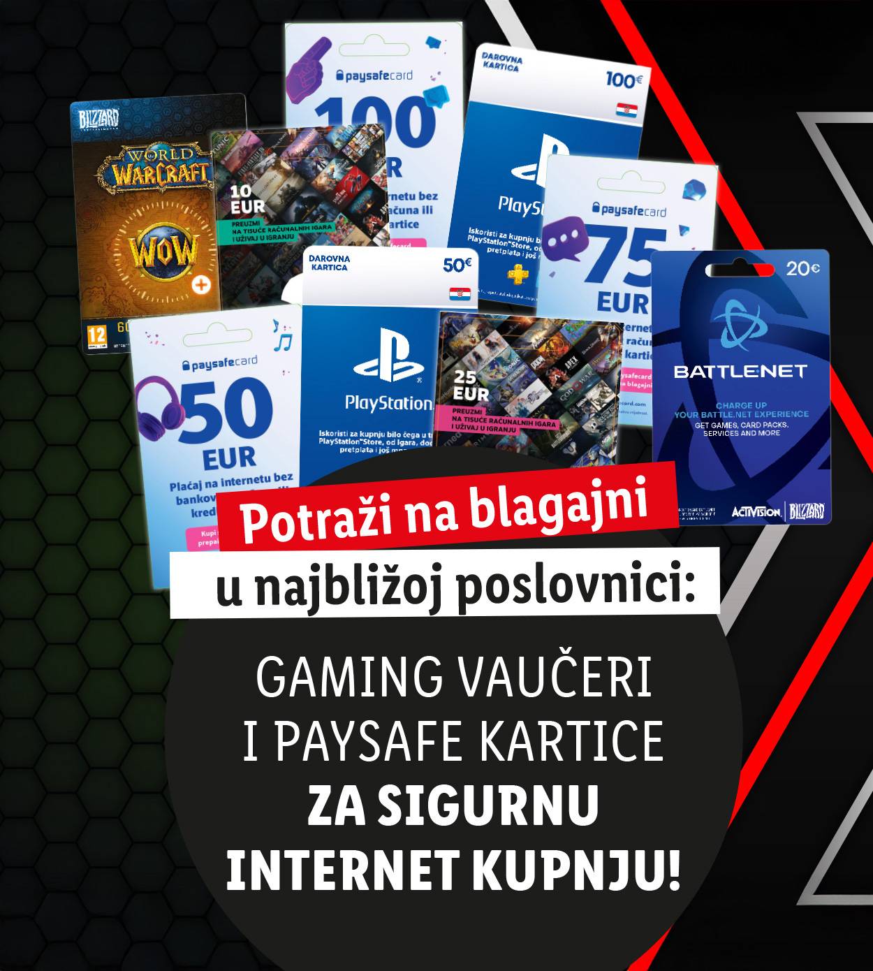 Gaming vaučeri i Paysafe kartice za sigurnu internet kupnju.