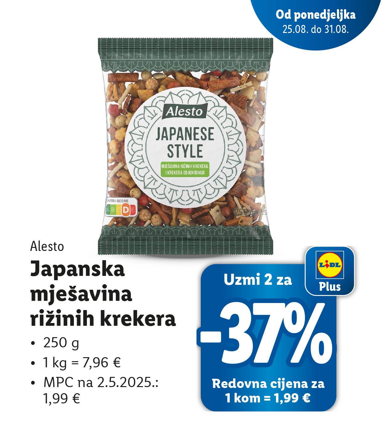Pakiranje Alesto japanske mješavine rižinih krekera s popustom od 37%.