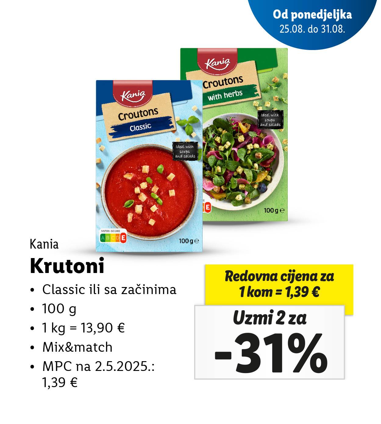 Kania krutoni u klasičnoj varijanti i s biljem, s cijenom i popustom.