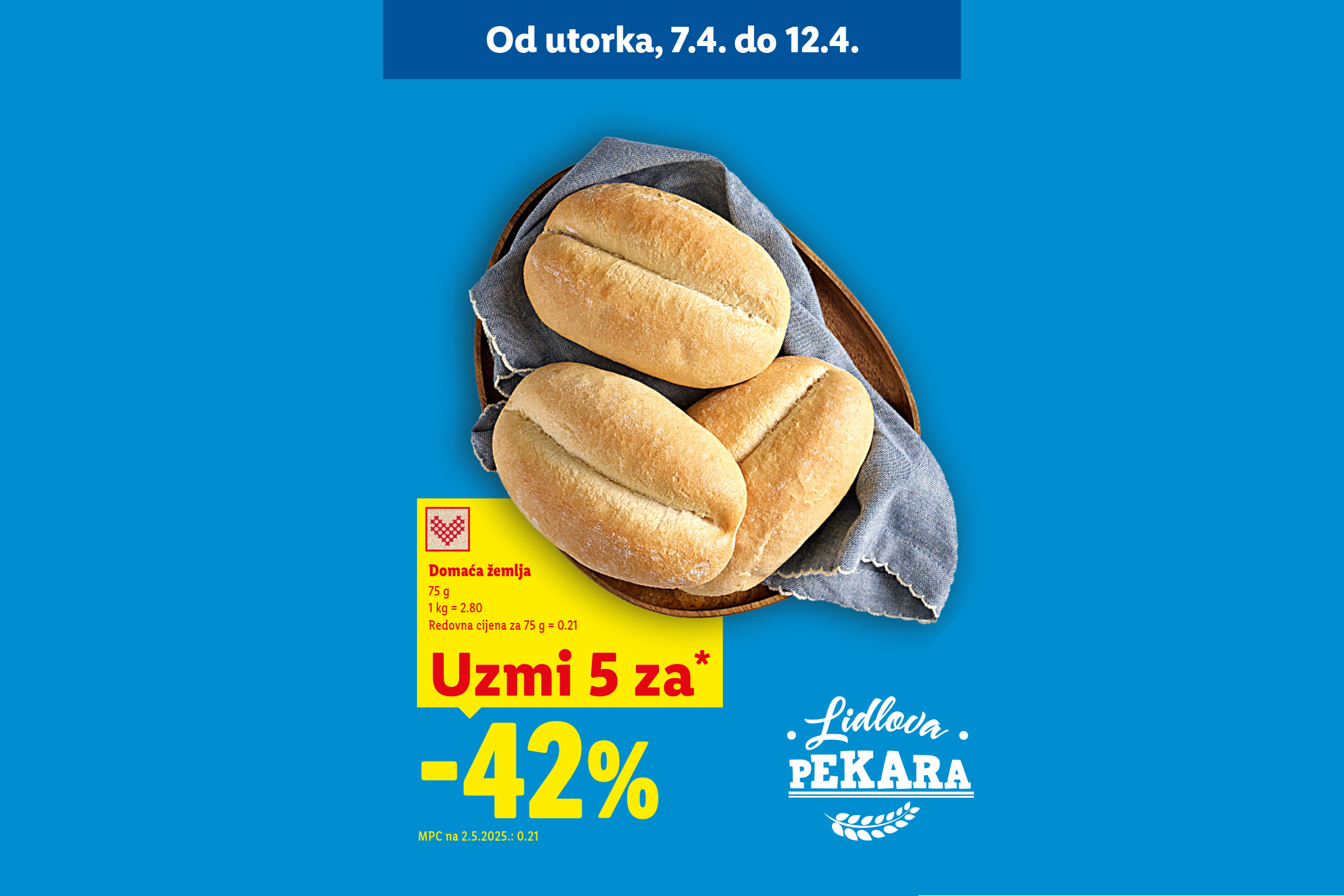 Peciva u drvenoj zdjeli s popustom od 42% na kupnju 5 komada, vrijedi od 7.4. do 12.4.